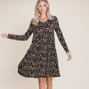 Bombom Long Sleeve Animal Print Knit Midi Dress, size S